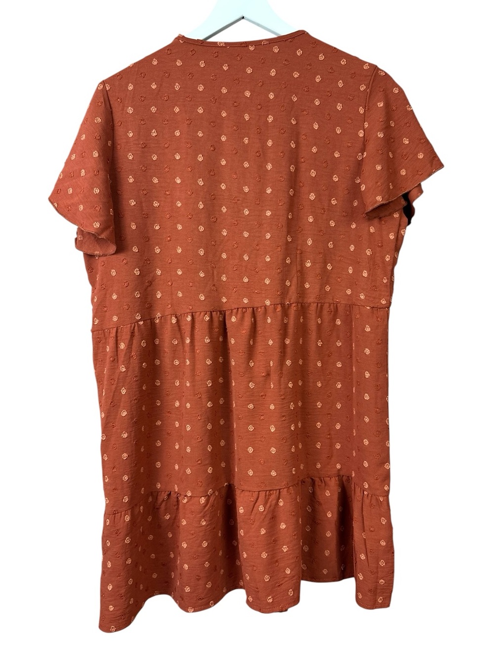 Salanta Rust Orange Swiss Dot V Neck Short Sleeve Shift Dress Women Sz L - Picture 4 of 4